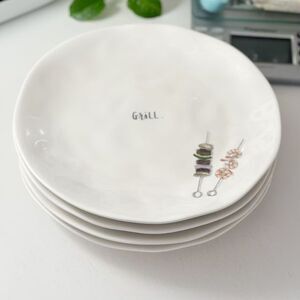 Rare Set of 4 Rae Dunn Artisan‎ 10" Melamine BBQ Grill Picnic Summer Plates